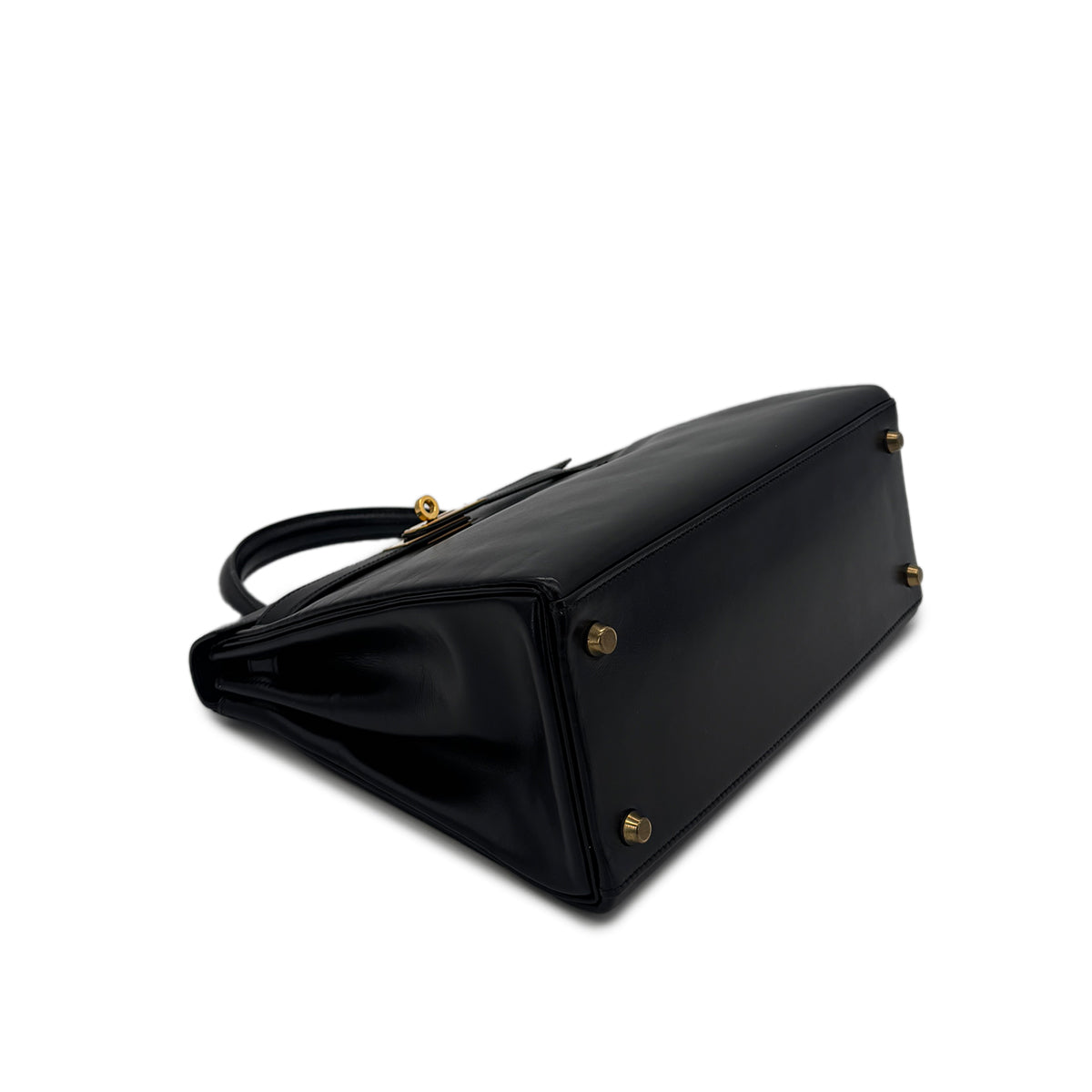 HERMES KELLY 28 RETOURNE BLACK BOXCALF HAND SHOULDER BAG 〇U GHW 90294968