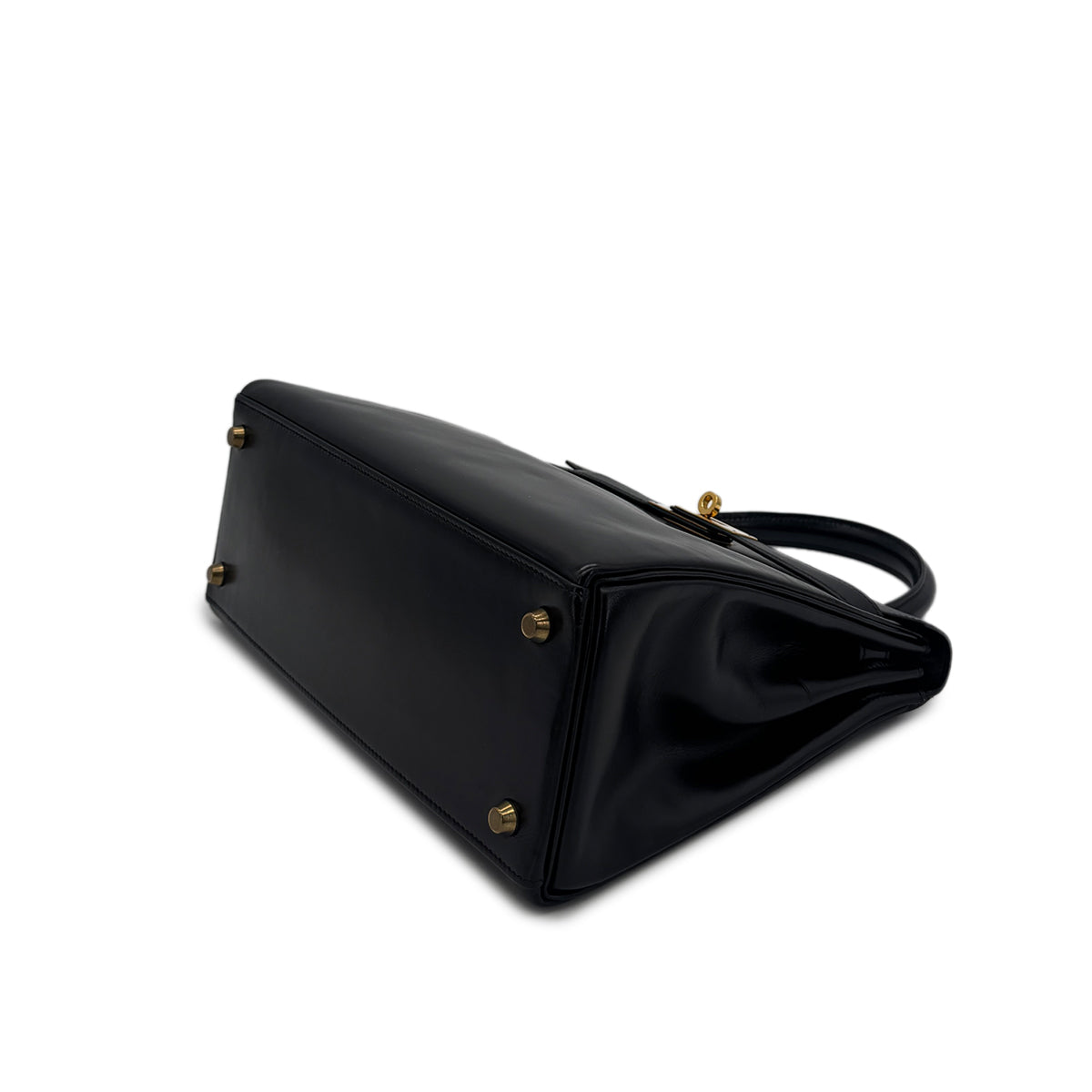 HERMES KELLY 28 RETOURNE BLACK BOXCALF HAND SHOULDER BAG 〇U GHW 90294968