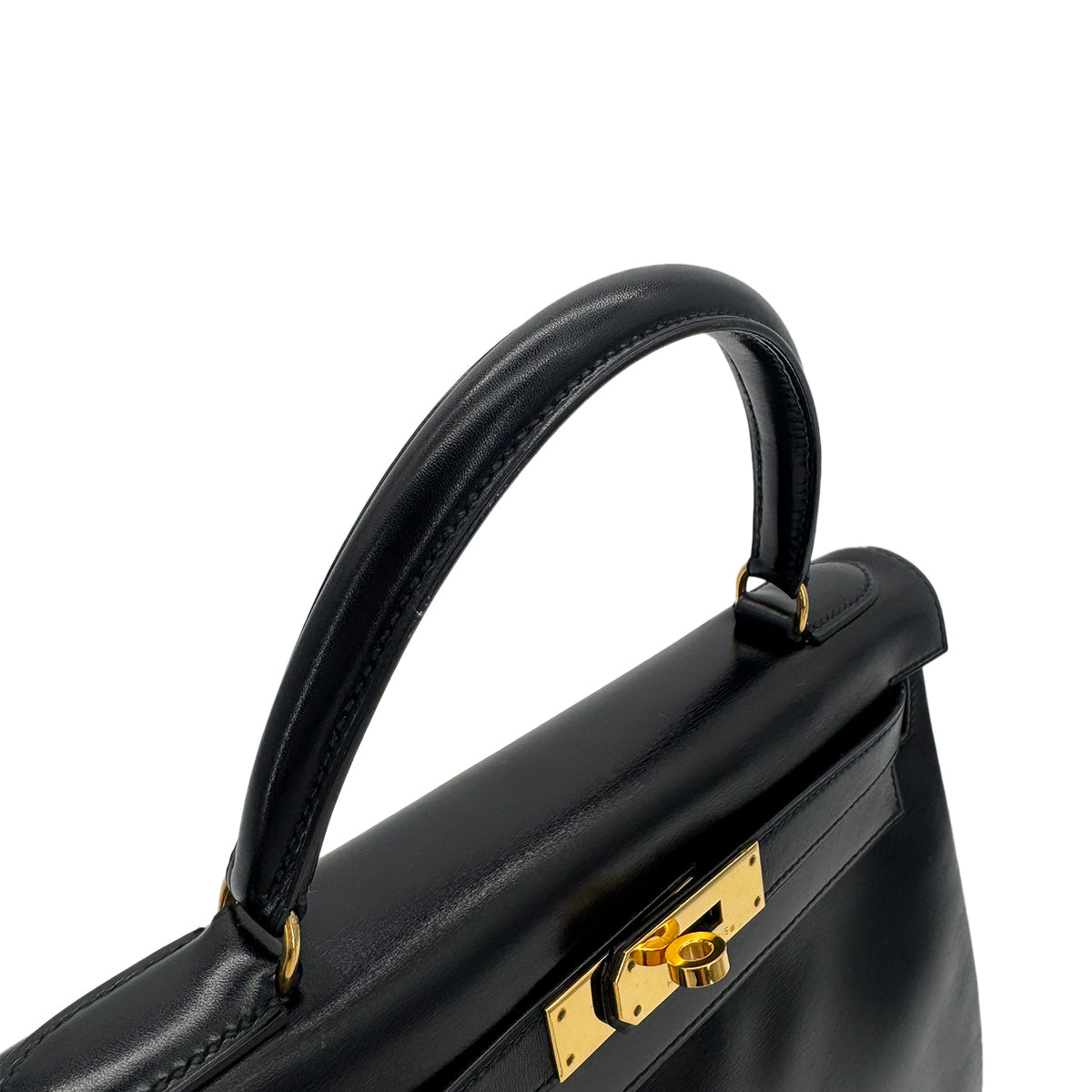 HERMES KELLY 28 RETOURNE BLACK BOXCALF HAND SHOULDER BAG 〇U GHW 90294968