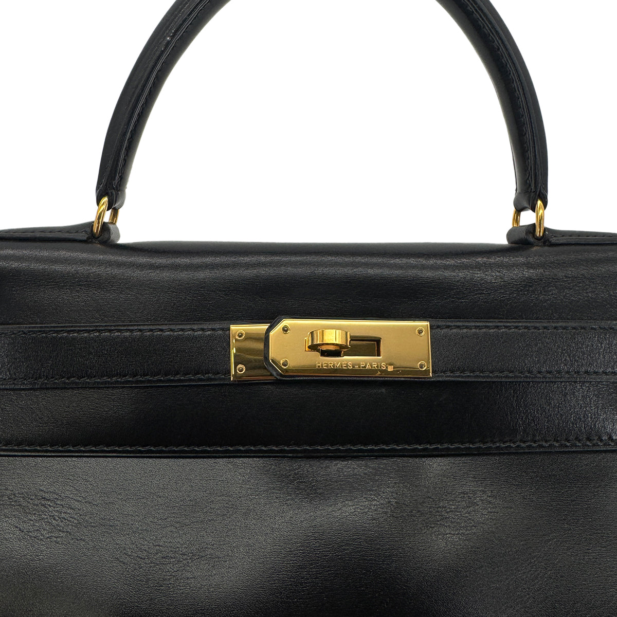 HERMES KELLY 28 RETOURNE BLACK BOXCALF HAND SHOULDER BAG 〇U GHW 90294968