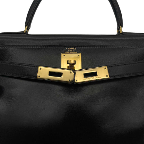HERMES KELLY 28 RETOURNE BLACK BOXCALF HAND SHOULDER BAG 〇U GHW 90294968 - PURPOSE