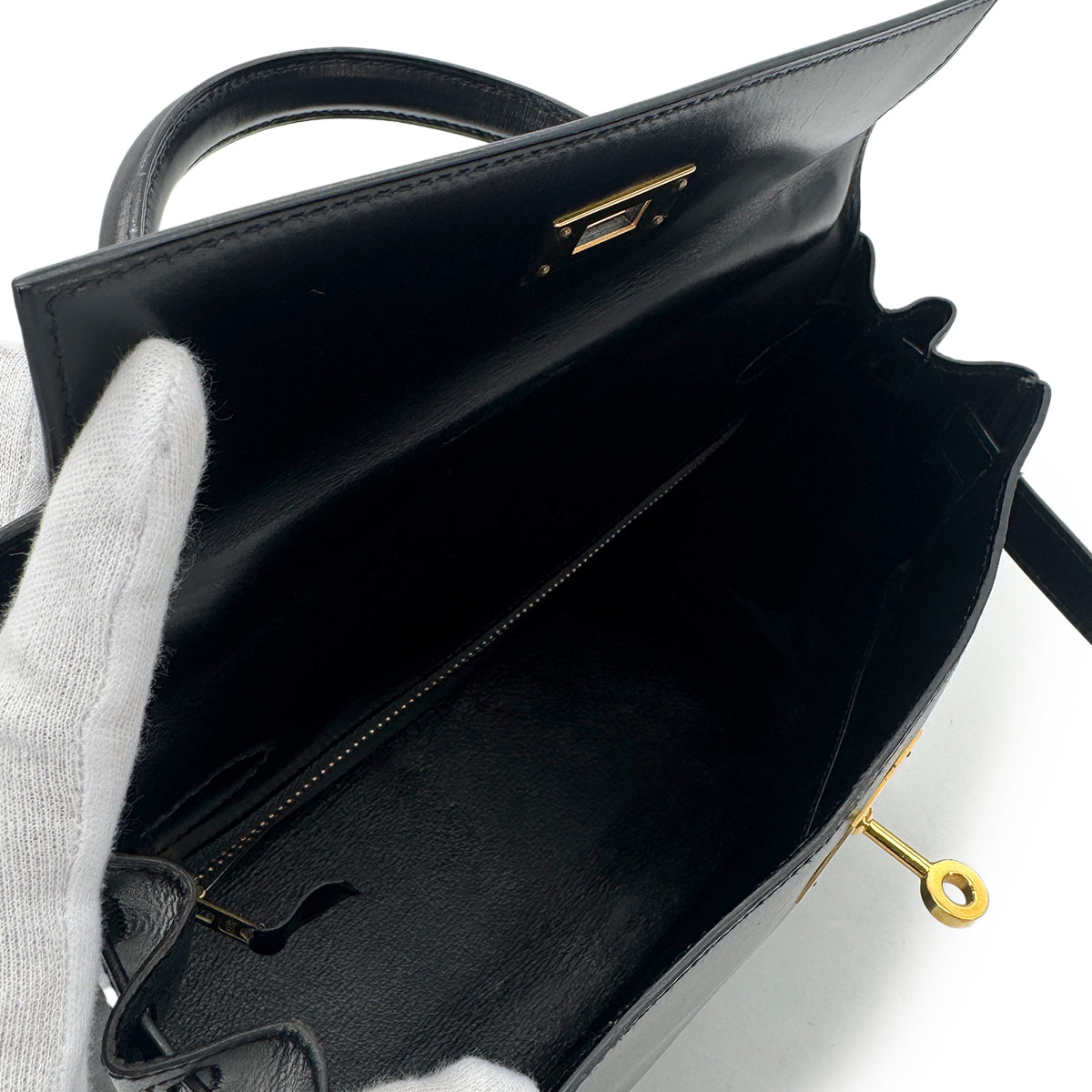 HERMES KELLY 28 RETOURNE BLACK BOXCALF HAND SHOULDER BAG 〇U GHW 90294968