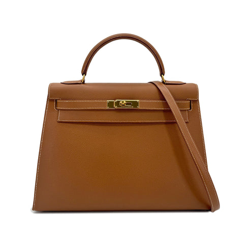 HERMES KELLY 32 SELLIER GOLD COUCHVEL HAND SHOULDER BAG 〇Z GHW 90294970 - PURPOSE