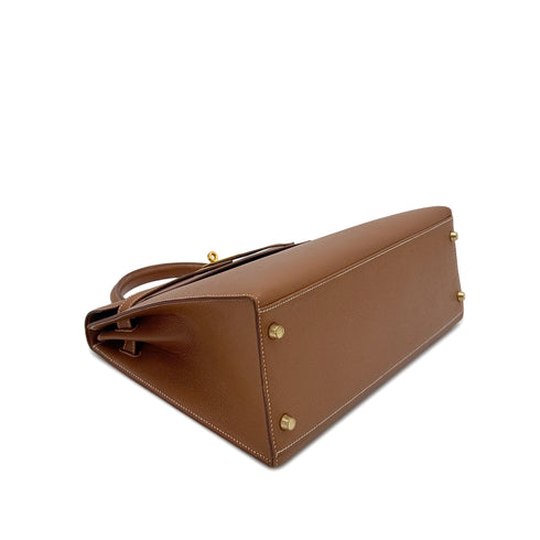 HERMES KELLY 32 SELLIER GOLD COUCHVEL HAND SHOULDER BAG 〇Z GHW 90294970 - PURPOSE