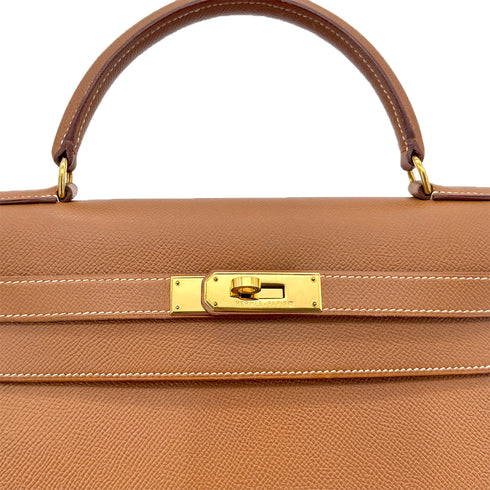 HERMES KELLY 32 SELLIER GOLD COUCHVEL HAND SHOULDER BAG 〇Z GHW 90294970 - PURPOSE