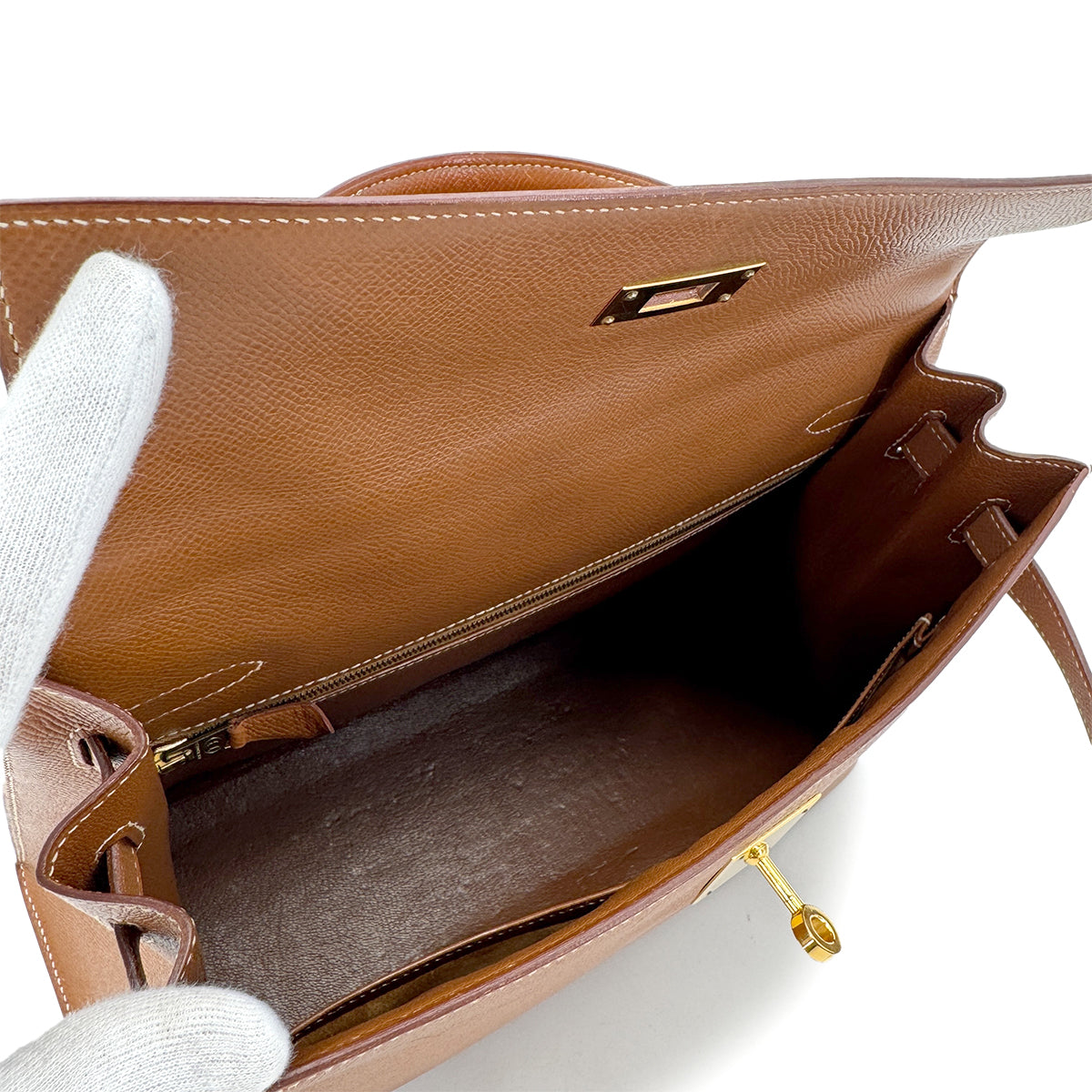 HERMES KELLY 32 SELLIER GOLD COUCHVEL HAND SHOULDER BAG 〇Z GHW 90294970