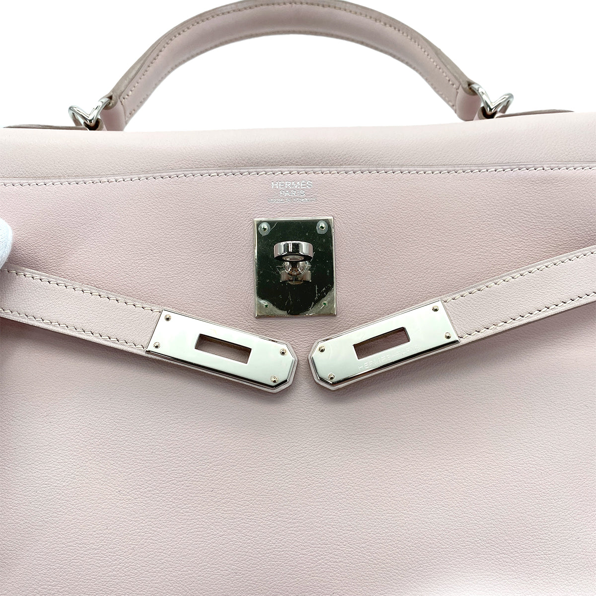 HERMES KELLY 32 RETOURNE ROSE DRAGEE SWIFT HAND SHOULDER BAG □K SHW 90294971