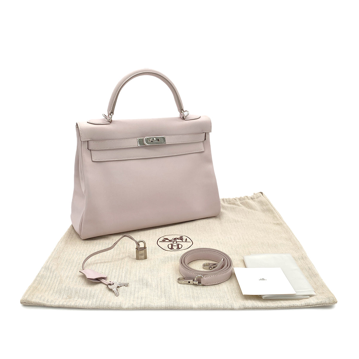 HERMES KELLY 32 RETOURNE ROSE DRAGEE SWIFT HAND SHOULDER BAG □K SHW 90294971