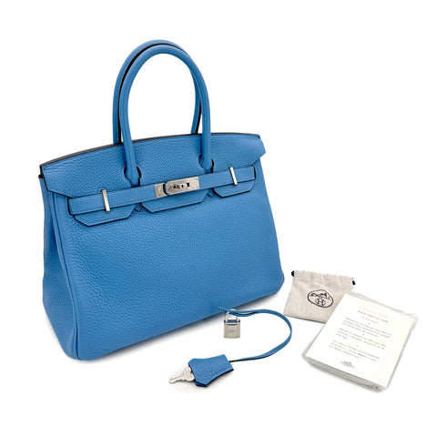 HERMES BIRKIN 30 BLEU PARADIS TAURILLON CLEMENCE HAND BAG □R SHW 90294973 - PURPOSE