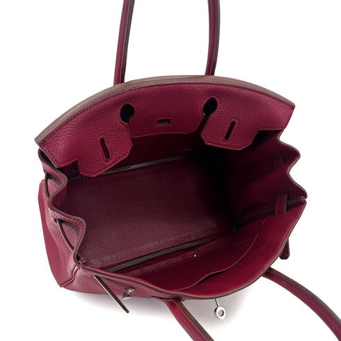 HERMES BIRKIN 30 RUBIS TAURILLON CLEMENCE HAND BAG □N PALLADIUM HARDWARE 90294975 - PURPOSE