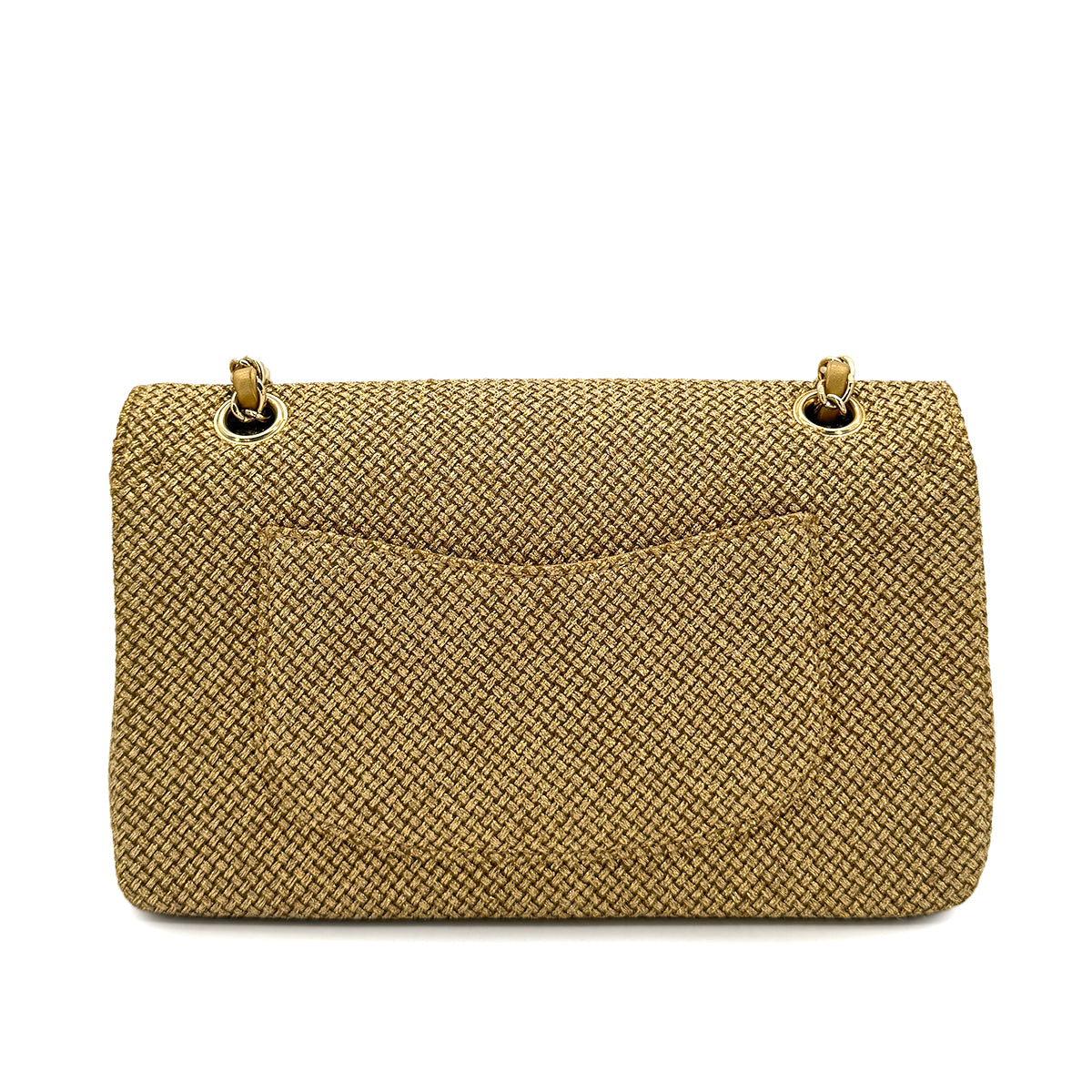 CHANEL MATELASSE FLORAL MOTIF MIRROR CRUISE COLLECTION CHAIN SHOULDER BAG GOLD EMBELLISHED RAFFIA 90294979