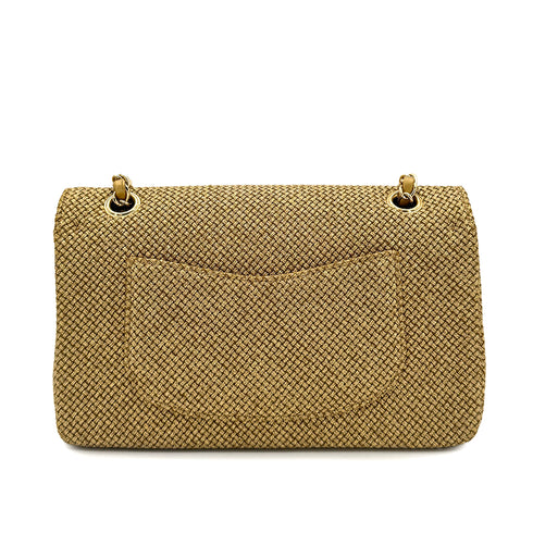 CHANEL MATELASSE FLORAL MOTIF MIRROR CRUISE COLLECTION CHAIN SHOULDER BAG GOLD EMBELLISHED RAFFIA 90294979 - PURPOSE