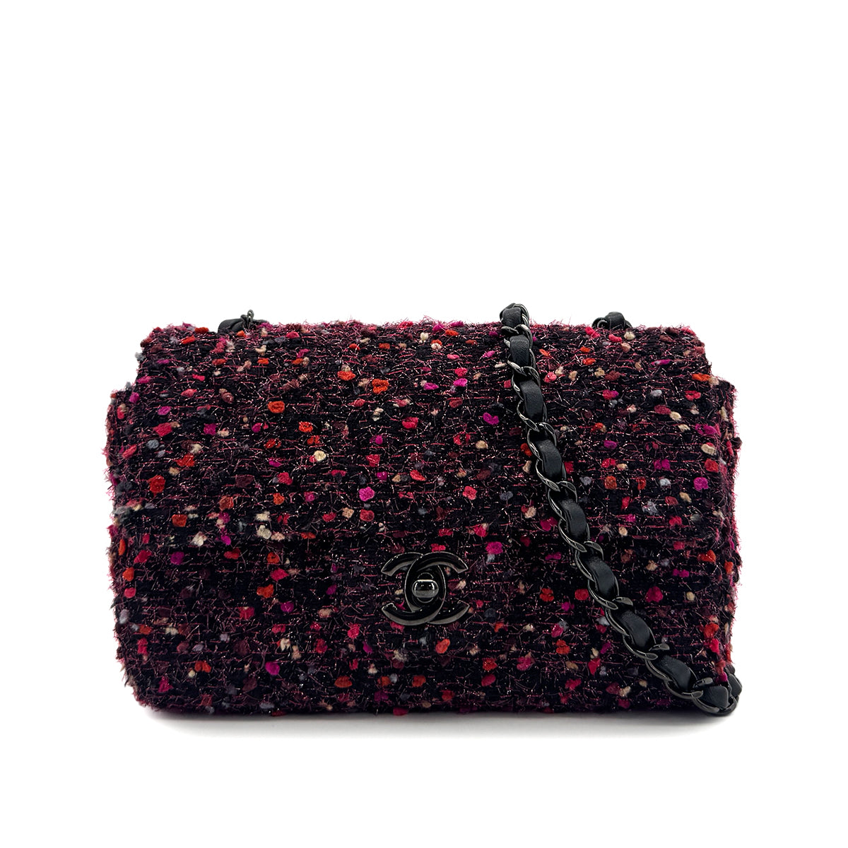CHANEL MINI MATELASSE 20 CHAIN SHOULDER BAG BLACK PINK TWEED 90294980