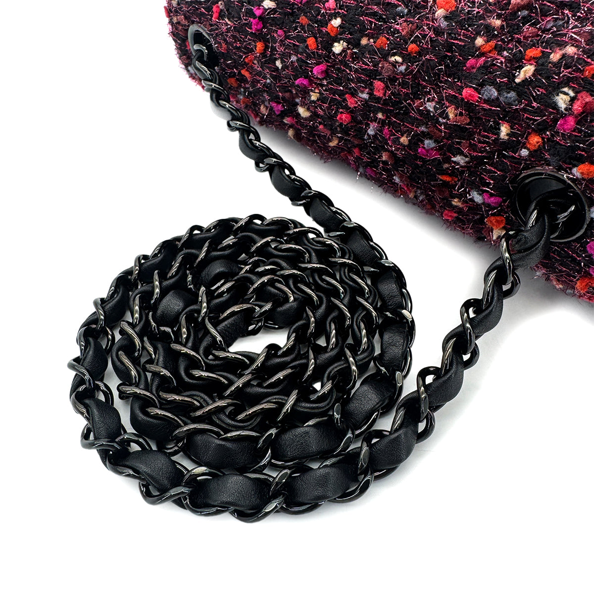CHANEL MINI MATELASSE 20 CHAIN SHOULDER BAG BLACK PINK TWEED 90294980