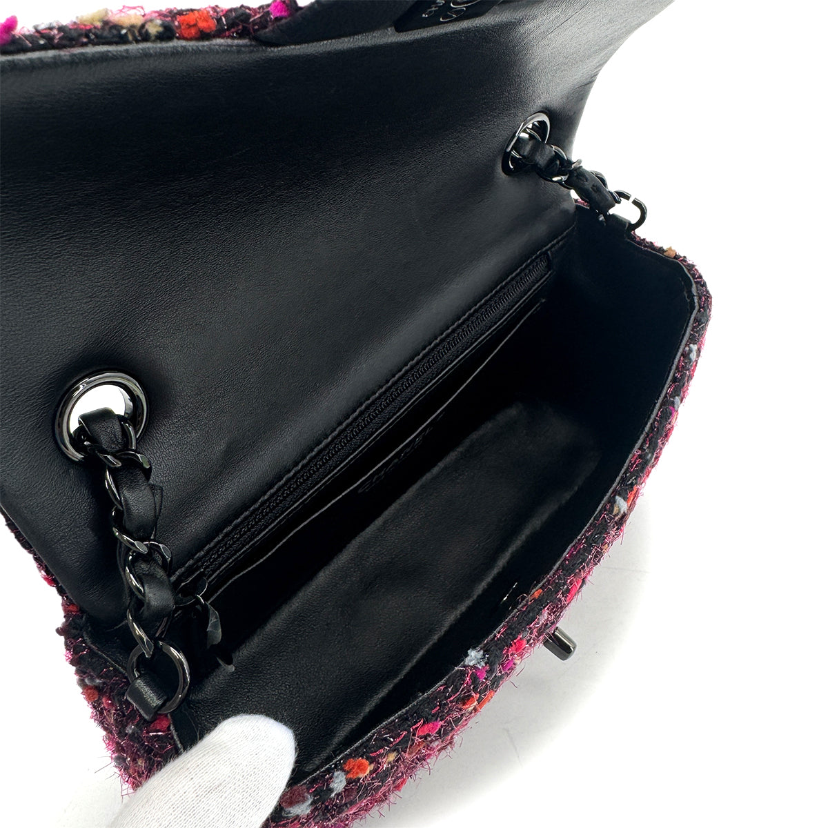 CHANEL MINI MATELASSE 20 CHAIN SHOULDER BAG BLACK PINK TWEED 90294980