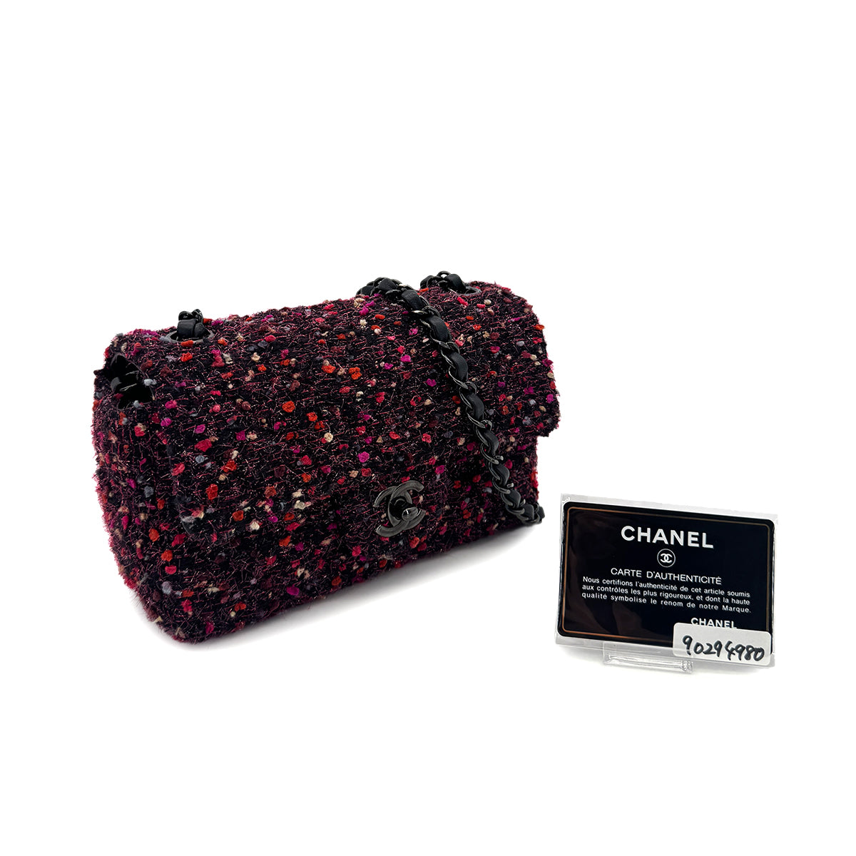 CHANEL MINI MATELASSE 20 CHAIN SHOULDER BAG BLACK PINK TWEED 90294980