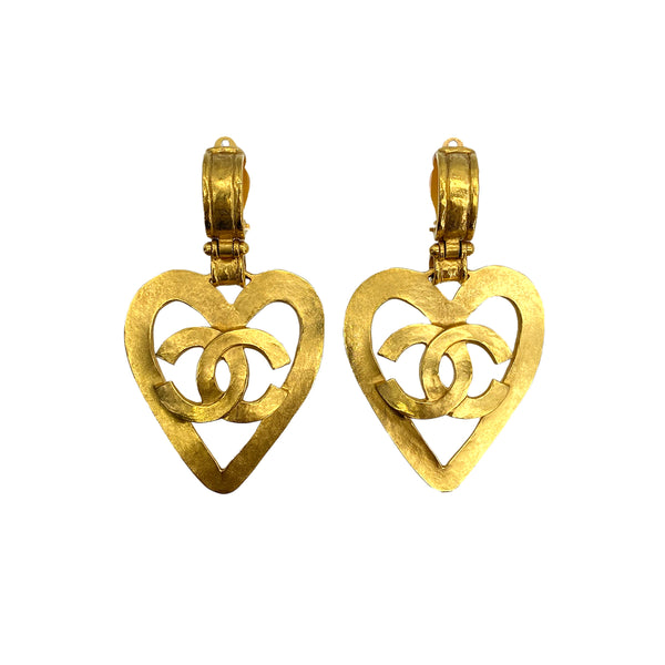 CHANEL VINTAGE EARRINGS HEART COCOMARK ACCESSORY 95P 90294997