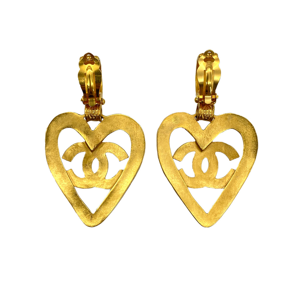 CHANEL VINTAGE EARRINGS HEART COCOMARK ACCESSORY 95P 90294997