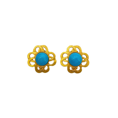 CHANEL VINTAGE EARRINGS FLOWER TURQUOISE ACCESSORY 95P 90295000