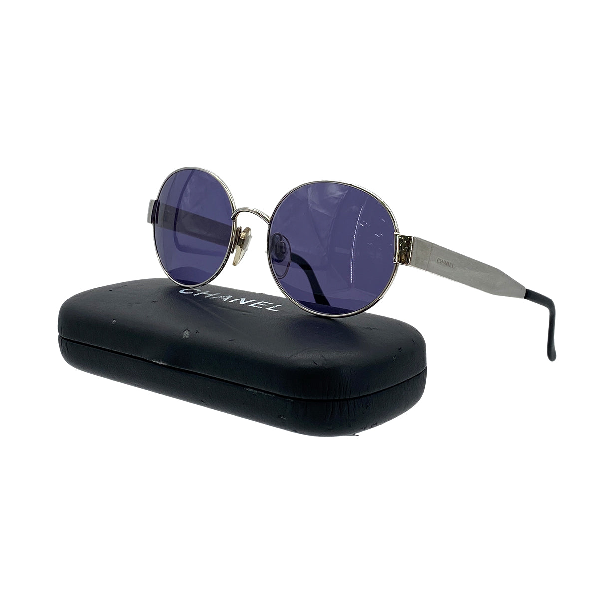 CHANEL VINTAGE SUNGLASSES LOGO BLUE SILVER EYEWEAR 90295006