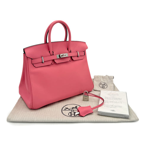 HERMES BIRKIN 25 ROSE AZALEE SWIFT HAND BAG Y SHW 90295100 - PURPOSE