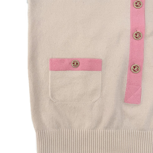 CHANEL COCO BUTTON SHORT SLEEVE KNIT TOPS MULTICOLOR CASHMERE 42 P40 RTW 90295132