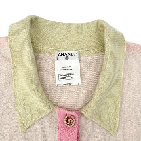 CHANEL COCO BUTTON SHORT SLEEVE KNIT TOPS MULTICOLOR CASHMERE 42 P40 RTW 90295132