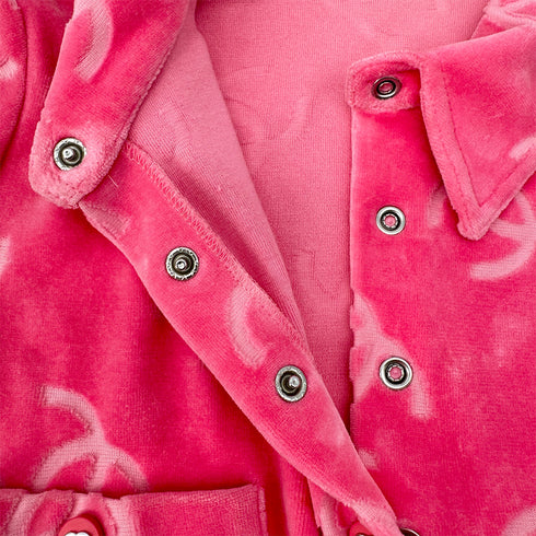 CHANEL VINTAGE COCOMARK VELOR SHORT SLEEVE TOPS COCO BUTTON PINK COTTON RTW 90295133