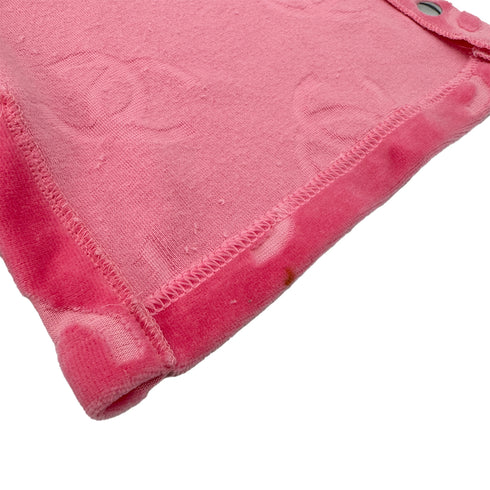 CHANEL VINTAGE COCOMARK VELOR SHORT SLEEVE TOPS COCO BUTTON PINK COTTON RTW 90295133