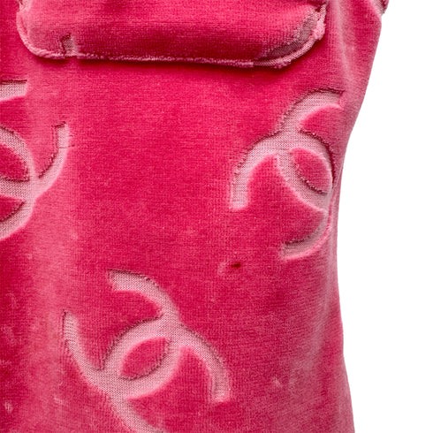CHANEL VINTAGE COCOMARK VELOR SHORT SLEEVE TOPS COCO BUTTON PINK COTTON RTW 90295133