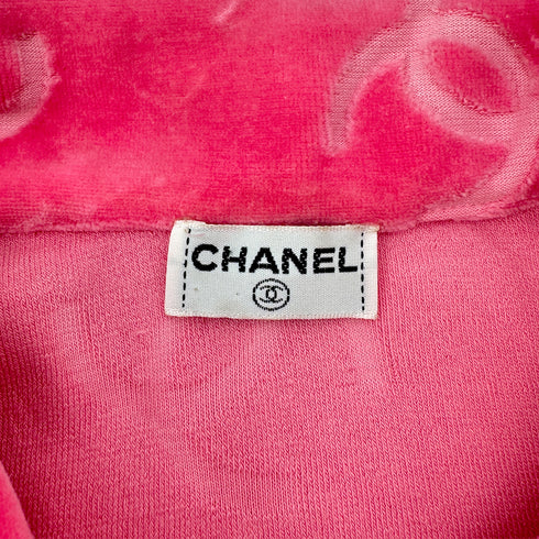 CHANEL VINTAGE COCOMARK VELOR SHORT SLEEVE TOPS COCO BUTTON PINK COTTON RTW 90295133