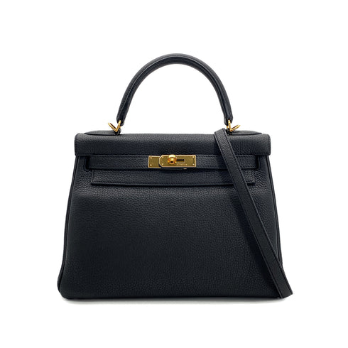 HERMES KELLY 28 RETOURNE BLACK TOGO HAND SHOULDER BAG T GHW 90295280 - PURPOSE