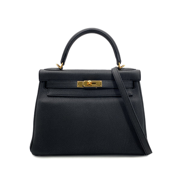 HERMES KELLY 28 RETOURNE BLACK TOGO HAND SHOULDER BAG T GHW 90295280 - PURPOSE