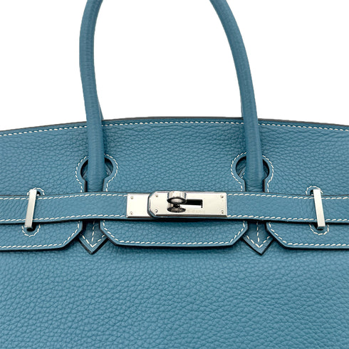 HERMES BIRKIN 30 BLEU JEAN TAURILLON CLEMENCE HAND BAG □K SHW 90295400 - PURPOSE