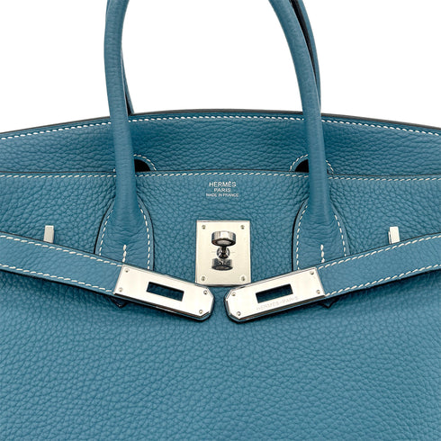 HERMES BIRKIN 30 BLEU JEAN TAURILLON CLEMENCE HAND BAG □K SHW 90295400 - PURPOSE