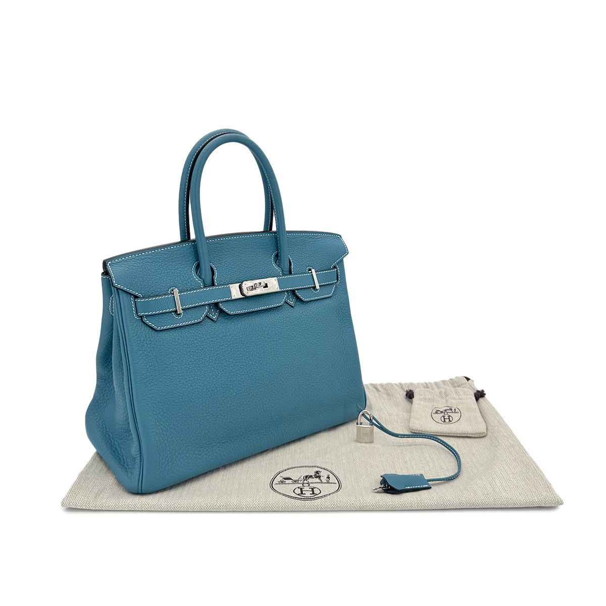 HERMES BIRKIN 30 BLEU JEAN TAURILLON CLEMENCE HAND BAG □K SHW 90295400