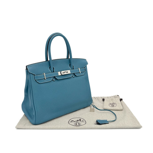 HERMES BIRKIN 30 BLEU JEAN TAURILLON CLEMENCE HAND BAG □K SHW 90295400 - PURPOSE