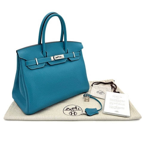 HERMES BIRKIN 30 TURQUOISE TOGO HAND BAG □R SHW 90295403 - PURPOSE