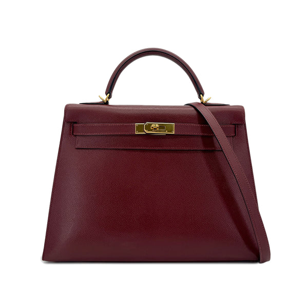 HERMES KELLY 32 SELLIER ROUGE H COUCHVEL HAND SHOULDER BAG □D GHW 90295404 - PURPOSE