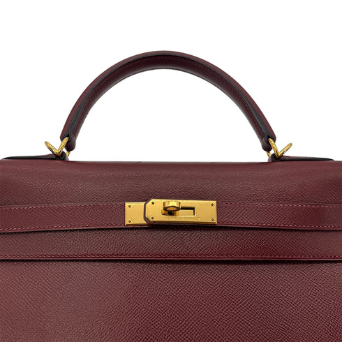 HERMES KELLY 32 SELLIER ROUGE H COUCHVEL HAND SHOULDER BAG □D GHW 90295404 - PURPOSE