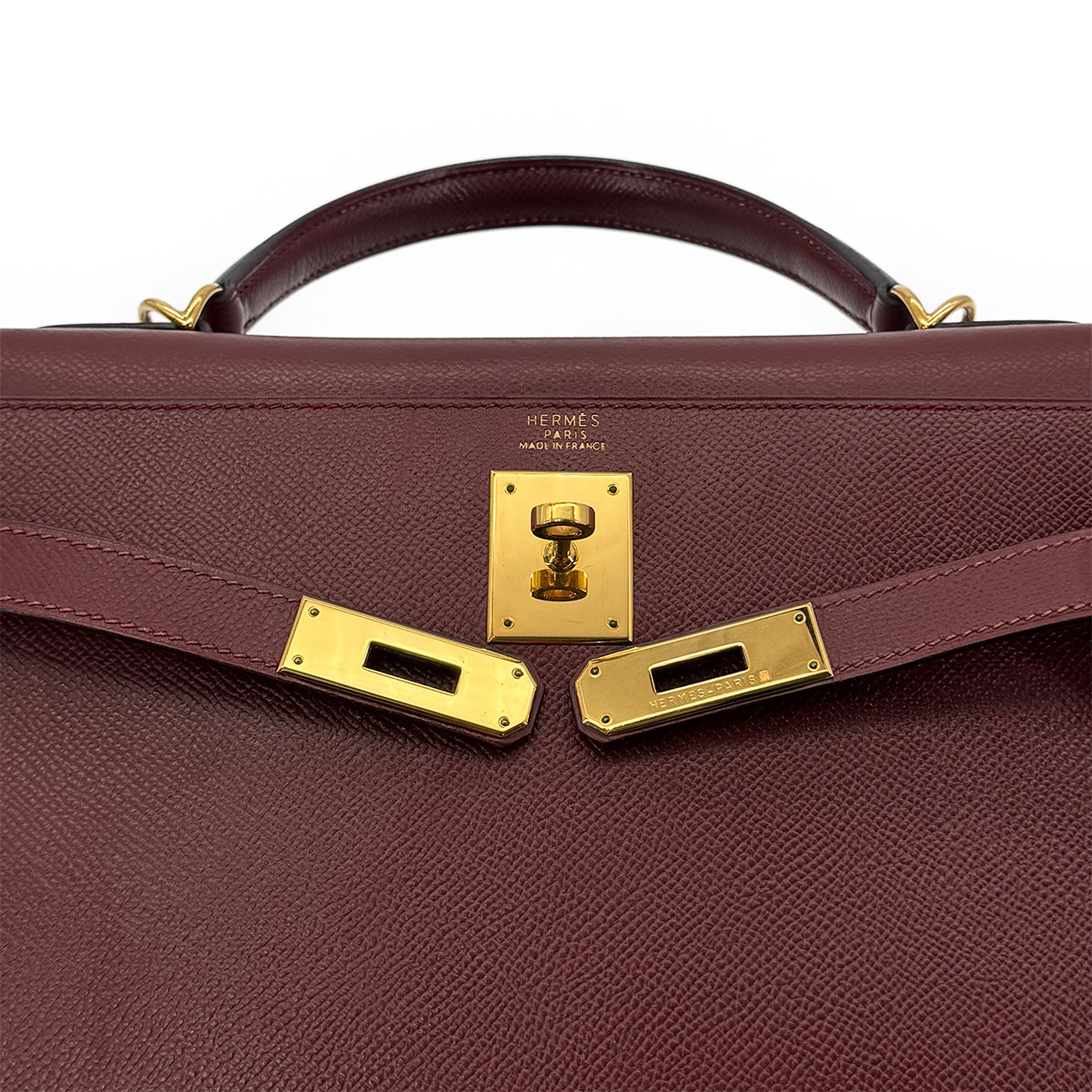 HERMES KELLY 32 SELLIER ROUGE H COUCHVEL HAND SHOULDER BAG □D GHW 90295404