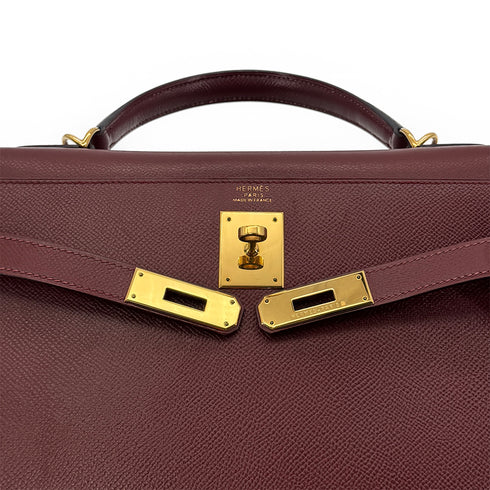 HERMES KELLY 32 SELLIER ROUGE H COUCHVEL HAND SHOULDER BAG □D GHW 90295404 - PURPOSE