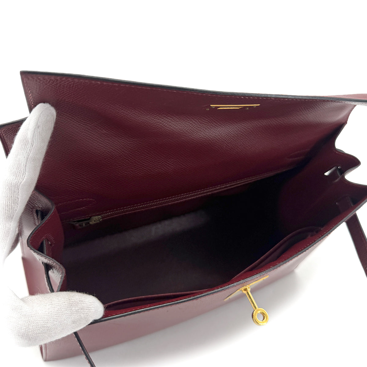 HERMES KELLY 32 SELLIER ROUGE H COUCHVEL HAND SHOULDER BAG □D GHW 90295404