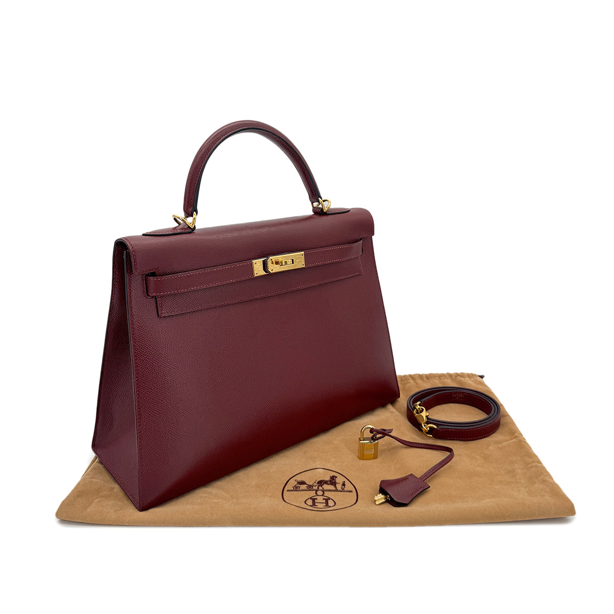 HERMES KELLY 32 SELLIER ROUGE H COUCHVEL HAND SHOULDER BAG □D GHW 90295404