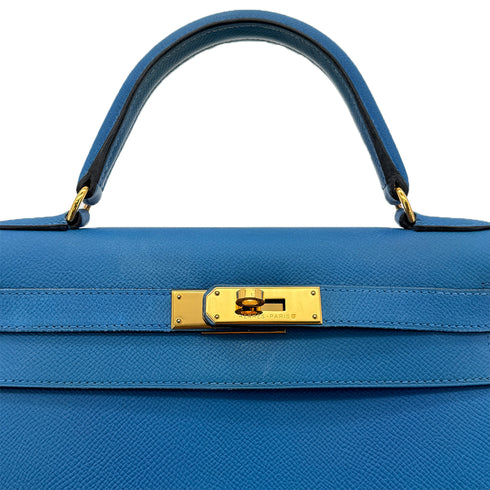 HERMES KELLY 28 SELLIER BLEU FRANCE VEAU EPSOM HAND SHOULDER BAG □O GHW 90295407 - PURPOSE