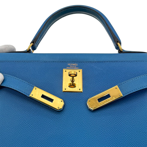 HERMES KELLY 28 SELLIER BLEU FRANCE VEAU EPSOM HAND SHOULDER BAG □O GHW 90295407 - PURPOSE