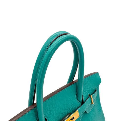 HERMES BIRKIN 30 VERSO BLUE PAON ROSE TYRIEN VEAU EPSOM HAND BAG □Q SPO GHW 90295408 - PURPOSE