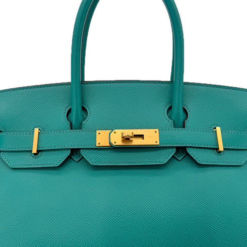 HERMES BIRKIN 30 VERSO BLUE PAON ROSE TYRIEN VEAU EPSOM HAND BAG □Q SPO GHW 90295408 - PURPOSE