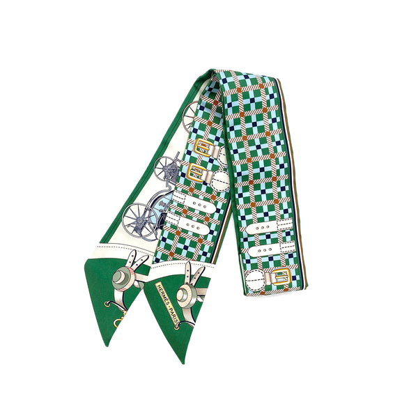 HERMES TWILLY LES VOITURES NOUVELLES SCARF GREEN SILK 90295743 - PURPOSE