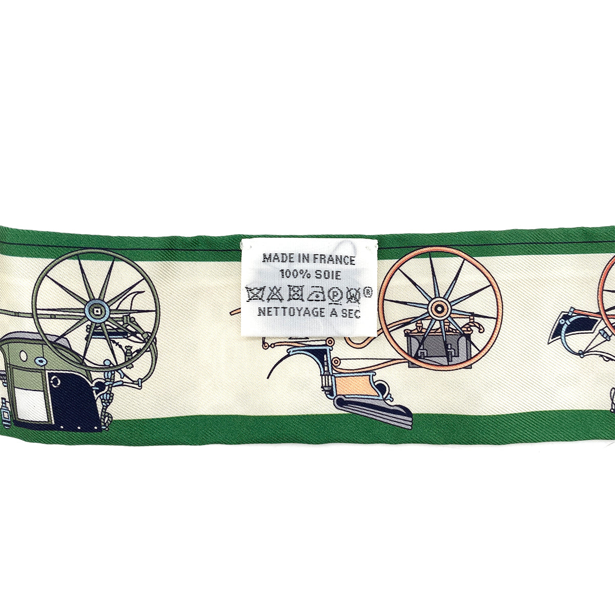 HERMES TWILLY LES VOITURES NOUVELLES SCARF GREEN SILK 90295743